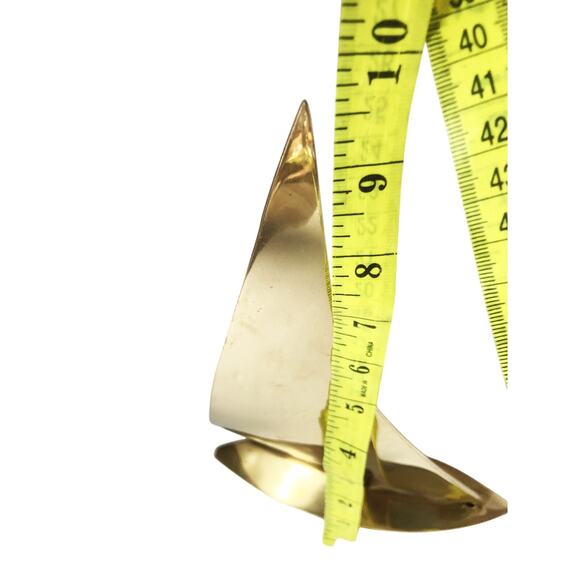 Vintage 60s Brass Sailboat Set of 2 Nautical Decor Beach Boho Brass Ocean Theme - Picture 12 of 12